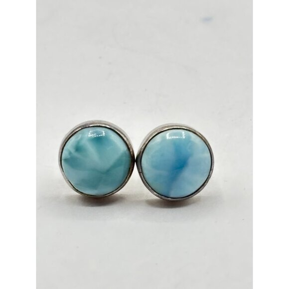 Larimar & Sterling Silver Round Stud Earrings - Picture 1 of 4